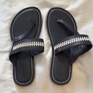 Bernardo Navy Sandals with Cream Detailing